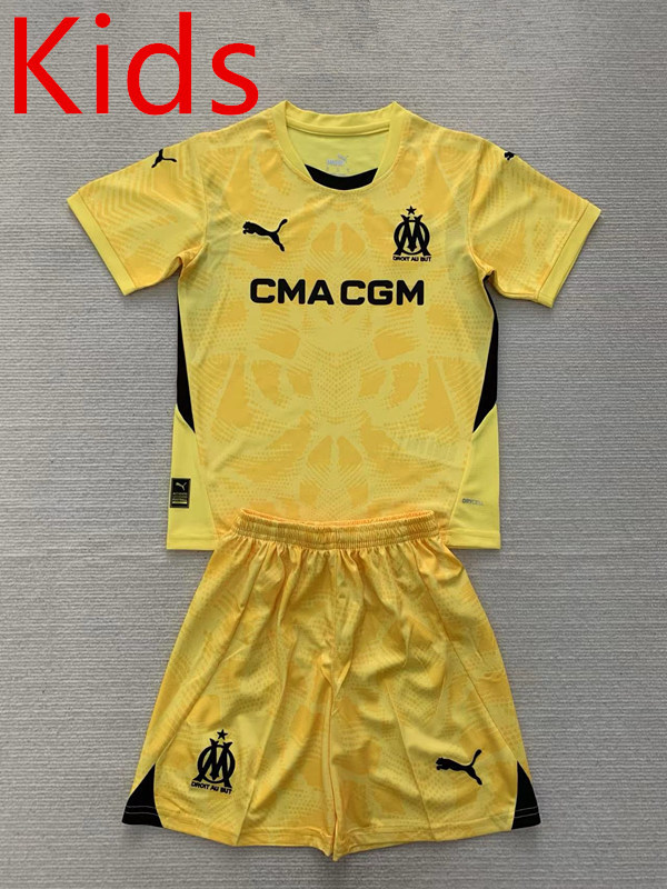2024-2025 Olympique de Marseille Goalkeeper Yellow Kid/Youth Soccer Uniform-AY