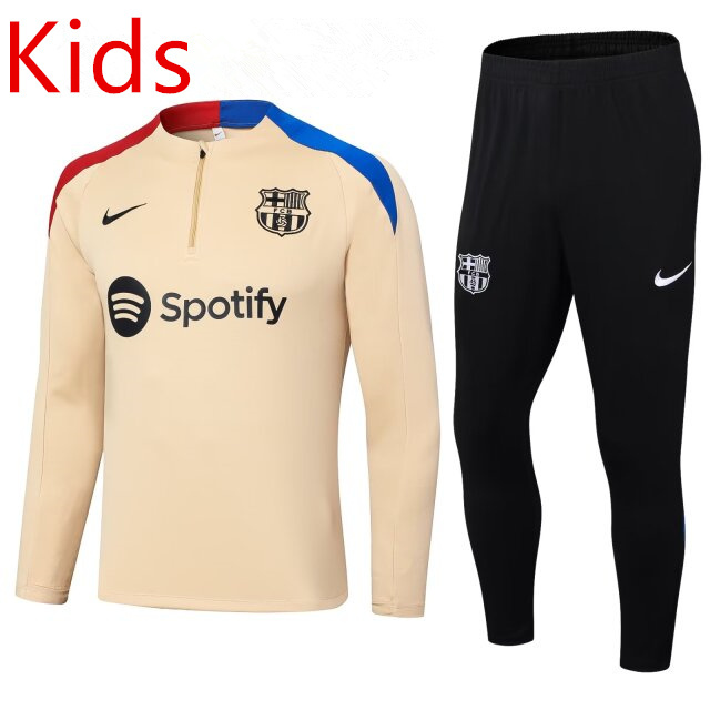 2024-2025 Barcelona Earthy Yellow Kid-Youth Soccer Tracksuit -411
