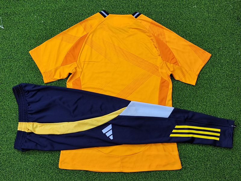 (Royal Blue Pants ) Player Version 2024-2025 Real Madrid Away Orange Short-Sleeve Thailand Soccer Tracksuit-9926