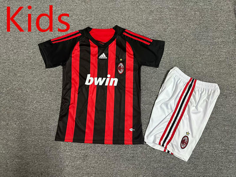 Retro Version 08-09 AC Milan Home Red&Black Kids/Youth Soccer Uniform-7809