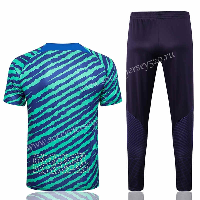 2022-2023 Brazil Blue&Green Short-sleeved Thailand Soccer Tracksuit-815