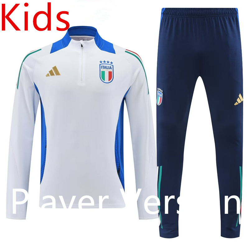 Player Version 2024-2025 Italy White Kids/Youth Soccer Tracksuit-4627