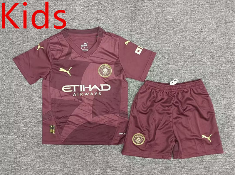 2024-2025 Manchester City 2nd Away Dark Red Kid/Youth Soccer Uniform-2353