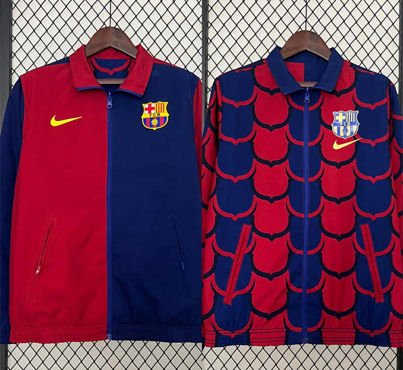 (S-3XL) 2024-2025 Barcelona Red&Black&Blue Double-Sided Wear Thailand Trench Coats-0255