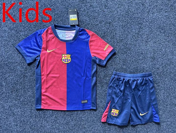 (Optional Advertising) 2024-2025 Barcelona Home Red&Blue Kid/Youth Soccer Uniform-GB