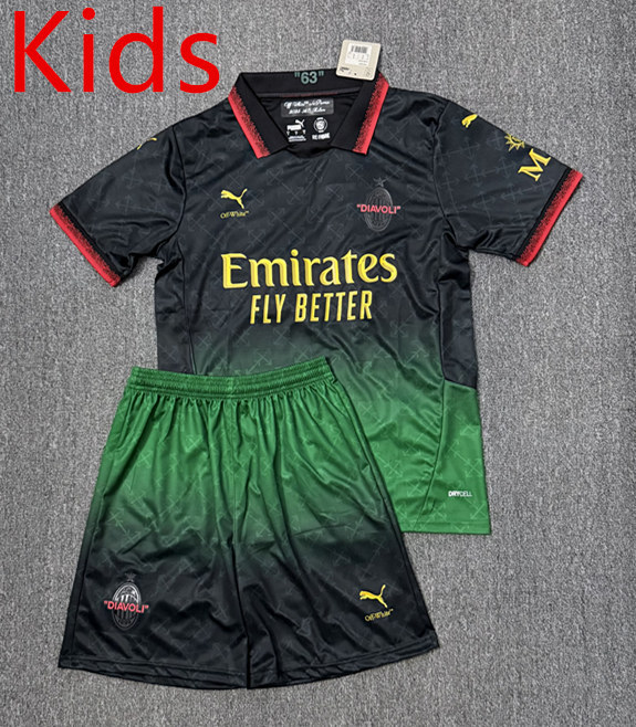 2025-26 AC Milan Special Edition Green Black Kids/Youth Soccer Uniform-4247