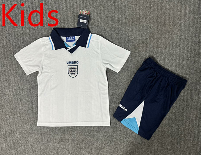 Retro Version 1996 England Home White Kids/Youth Soccer Uniform-6748