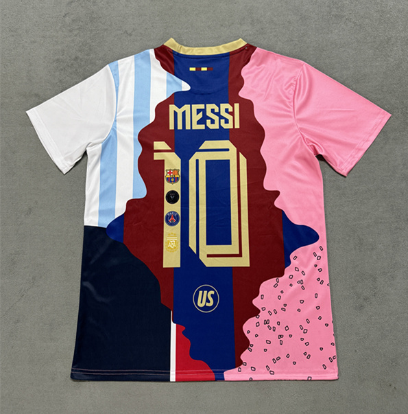(S-4XL) 2025-2026 Messi commemorative edition #10 messi Pink& blue Thailand Soccer Jersey AAA-4506