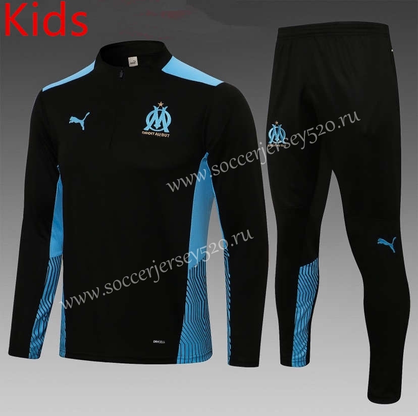 2021-2022 Olympique Marseille Black Kids/Youth Soccer Tracksuit-815