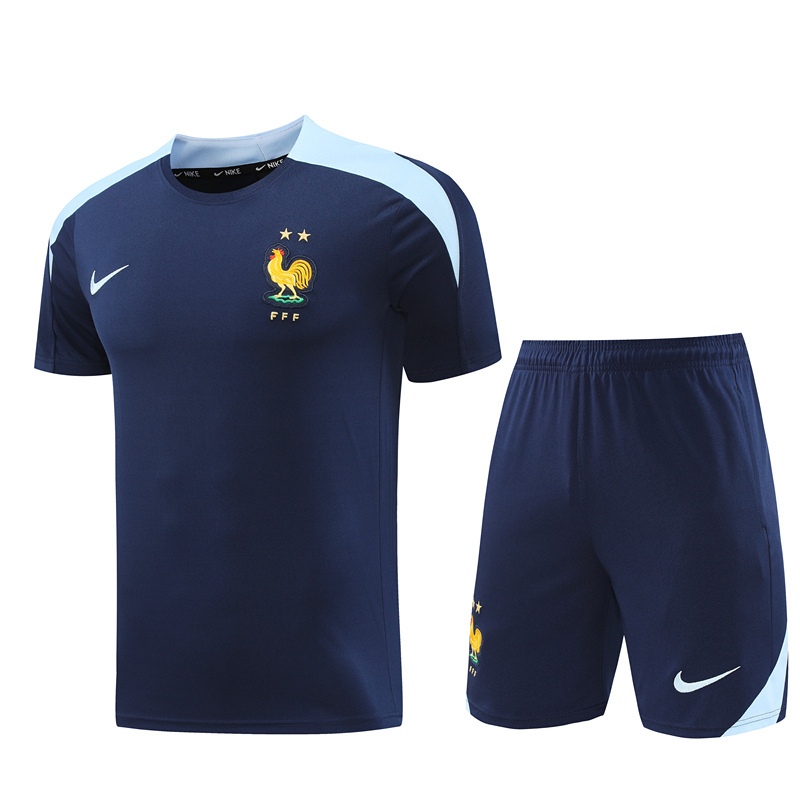 2024-2025 France Royal Blue Short-sleeved Thailand Soccer Tracksuit Uniform-LH