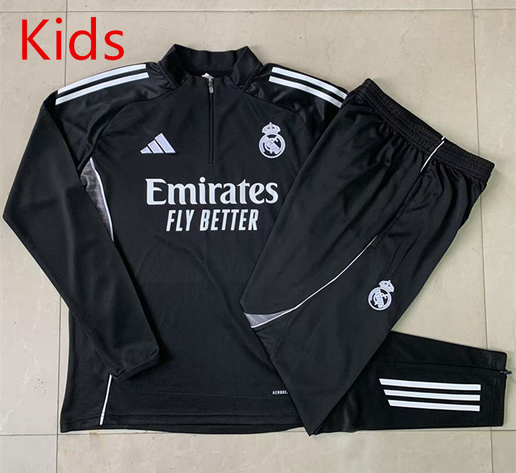 2025-26 Real Madrid Black Kids/Youth Soccer Tracksuit-815