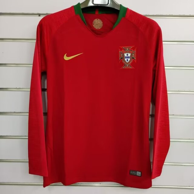 Retro Version 2018 Portugal Home Red LS Thailand Soccer Jersey AAA-6486