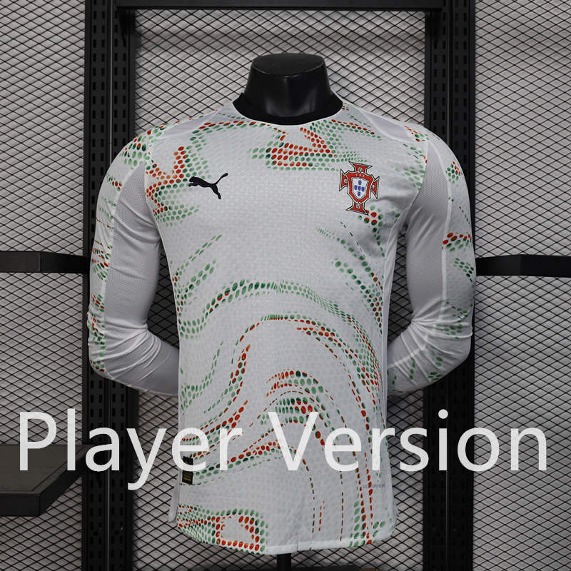 Player Version 2025-26 Portugal Away White LS Thailand Soccer Jersey AAA-888