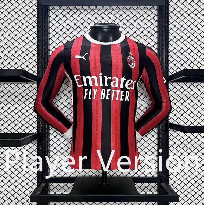Player Version 2024-2025 AC Milan Home Red&Black LS Thailand Soccer Jersey AAA-5982