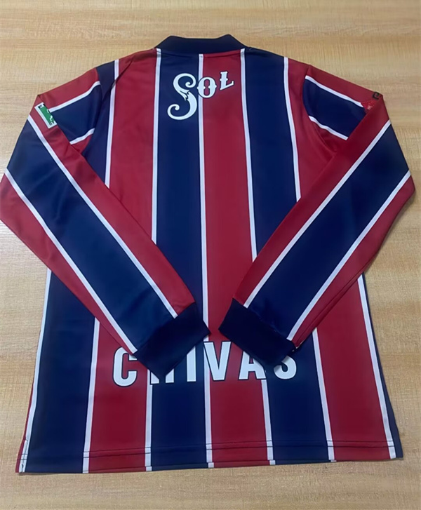 Retro Version 96-97 Deportivo Guadalajara Away Red&Blue LS Thailand Soccer Jersey AAA-6895