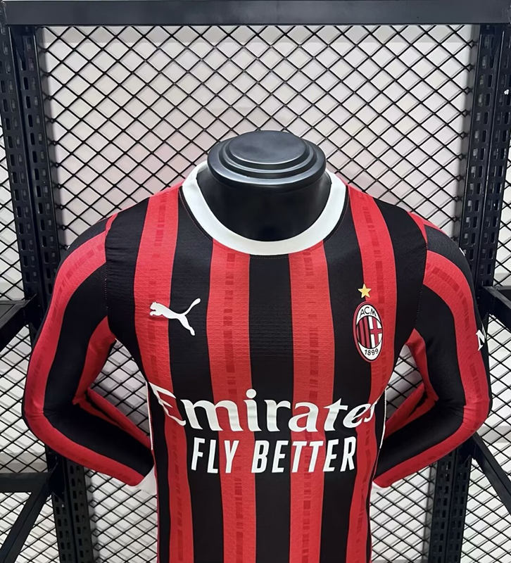 Player Version 2024-2025 AC Milan Home Red&Black LS Thailand Soccer Jersey AAA-5982