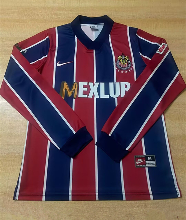 Retro Version 96-97 Deportivo Guadalajara Away Red&Blue LS Thailand Soccer Jersey AAA-6895