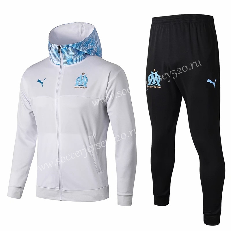2019-2020 Olympique Marseille White Thailand Soccer Jacket Uniform With Hat-815