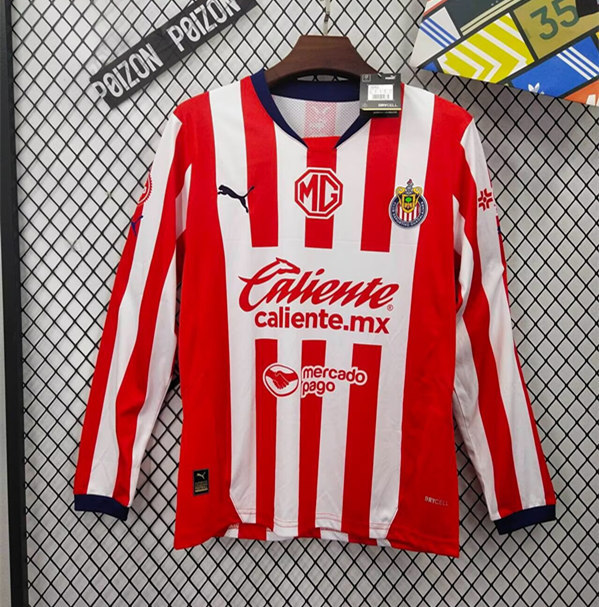 2024-25 Deportivo Guadalajara Home Red Thailand LS Soccer Jersey AAA-2851