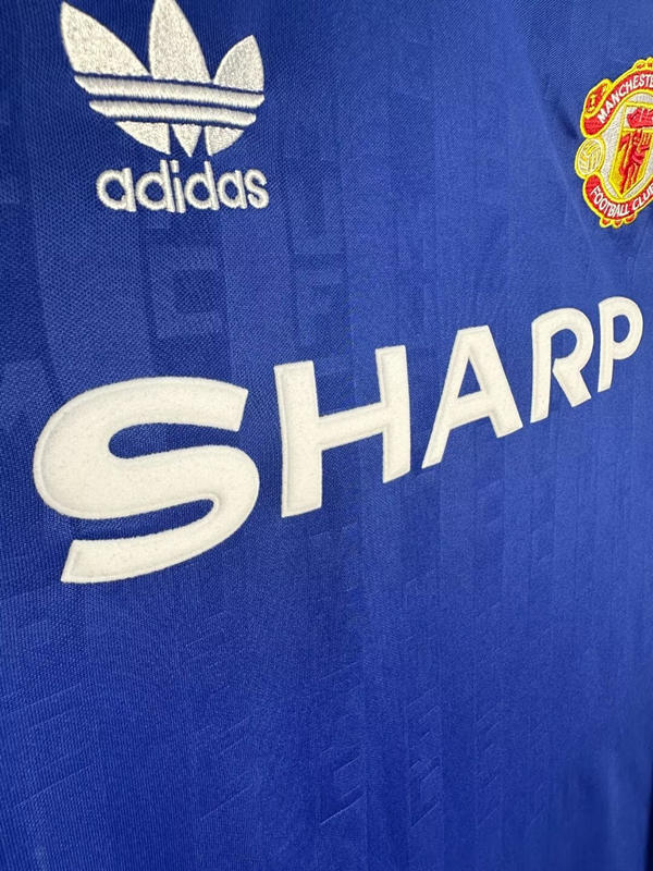 Retro Version 88-90 Manchester United 2nd Away Blue LS Thailand Soccer Jersey AAA-811