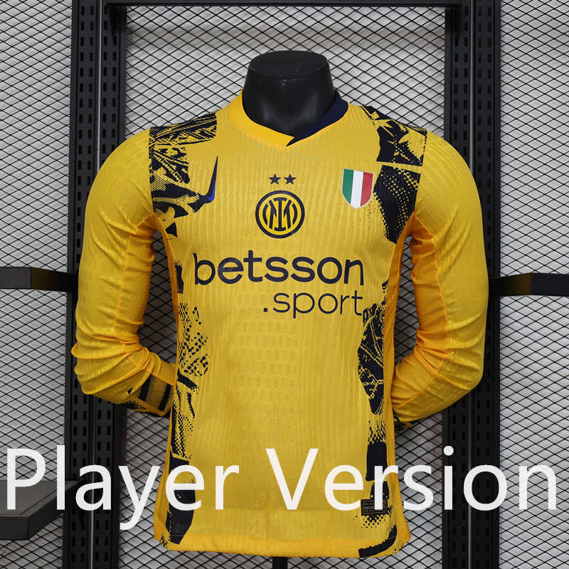Player Version 2024-2025 Inter Milan 2nd Away Yellow LS Thailand Soccer Jersey AAA-888