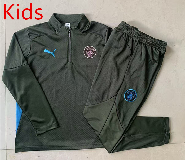 2024-2025 Manchester City Dark Green Kids/Youth Soccer Tracksuit-815
