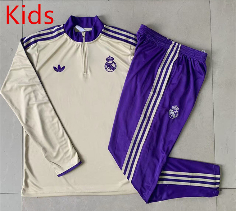 2025-2026 Retro Version Real Madrid Apricot Kids/Youth Soccer Tracksuit-815