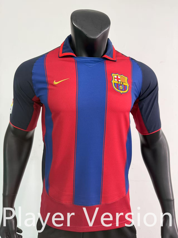 Retro Player Version 2003-2004 Special Edition Barcelona Home Blue&Red Soccer Jersey-0871