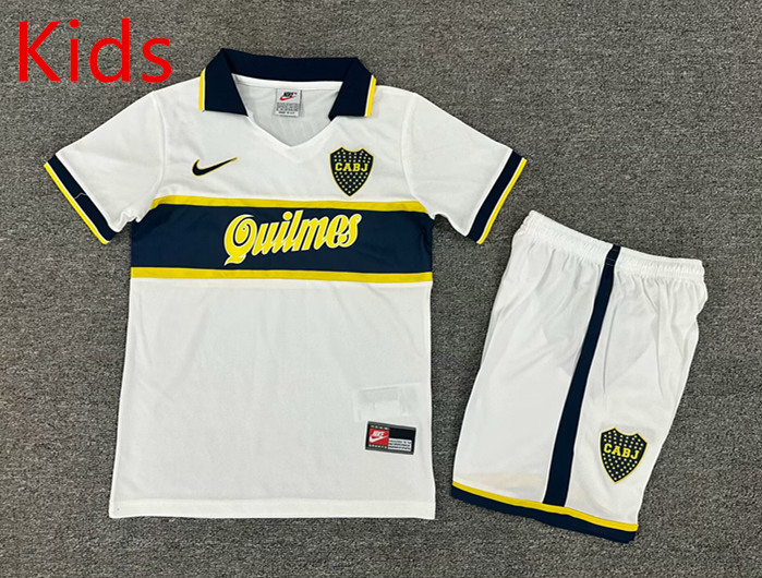 Retro Version 1996-1997 Boca Juniors Away White Kids/Youth Soccer Uniform-7809