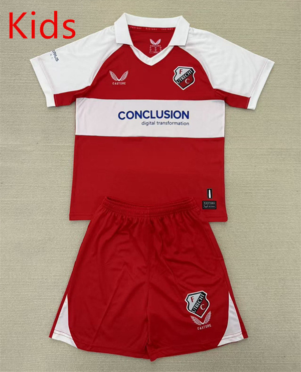 2025-2026 FC Utrecht 4th Away Red Kids/Youth Soccer Uniform-AY