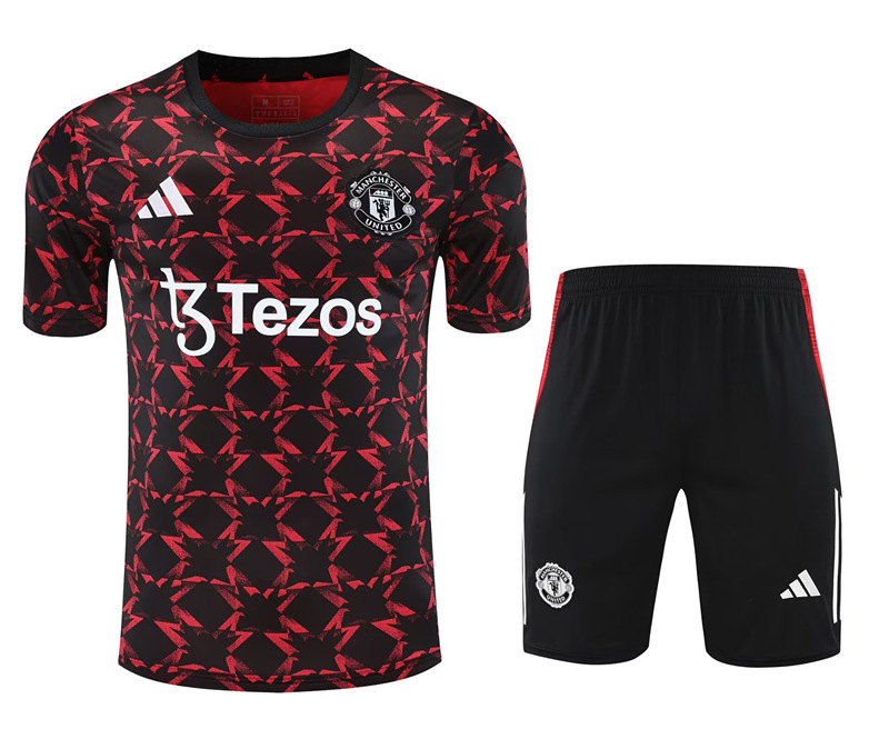 2025-2026 Manchester United Black&Red Dotted Thailand Soccer Training Uniform-418
