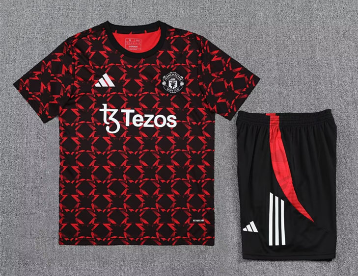 2025-2026 Manchester United Black&Red Dotted Thailand Soccer Training Uniform-418