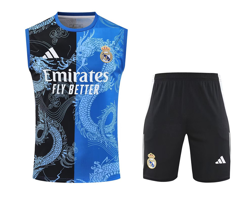 2025-2026 Dragon Version Real Madrid Blue&Black Training Soccer Vest Uniform-418