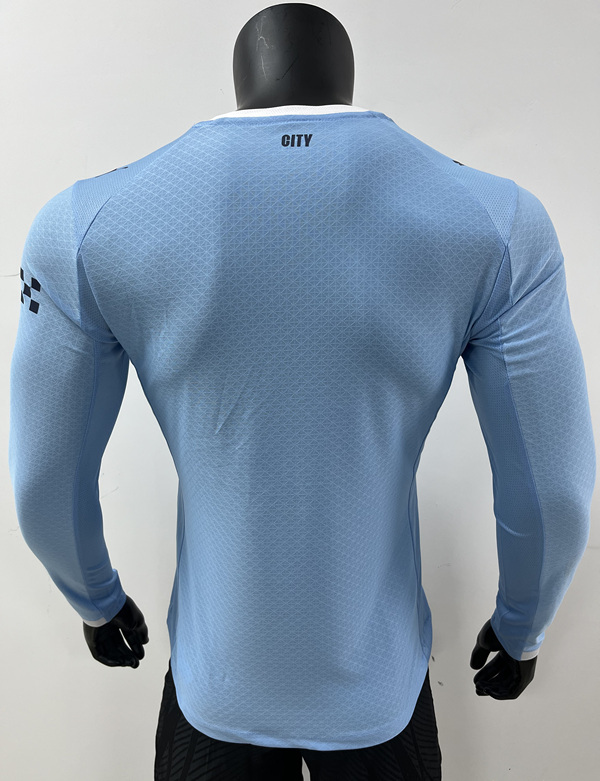 Player Version 2025-2026 Manchester City Home Blue Thailand Soccer LS Jersey AAA-0871