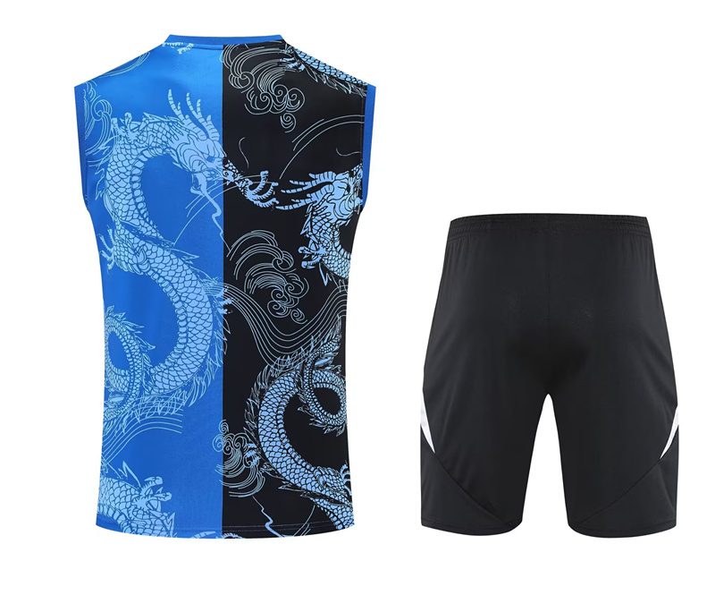 2025-2026 Dragon Version Real Madrid Blue&Black Training Soccer Vest Uniform-418