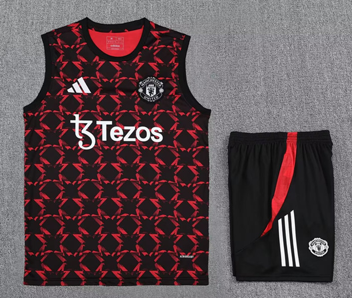 2025-2026 Manchester United Red&Black Plaid Thailand Training Vest Uniform-418