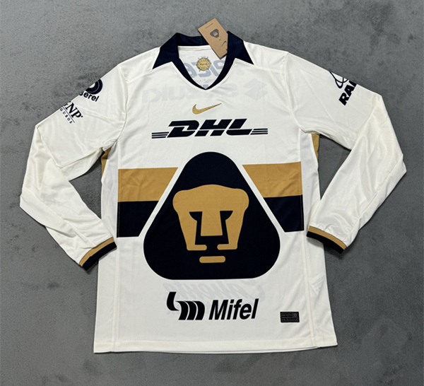 (S-4XL) 2025-2026 Pumas UNAM Home White Thailand LS Soccer Jersey AAA-4506