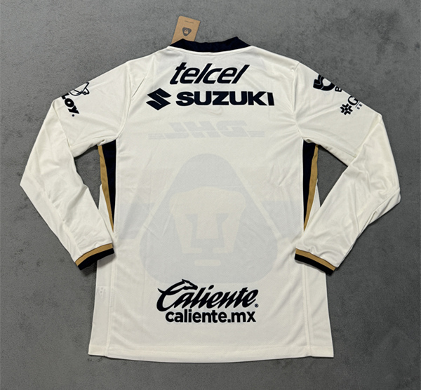 (S-4XL) 2025-2026 Pumas UNAM Home White Thailand LS Soccer Jersey AAA-4506