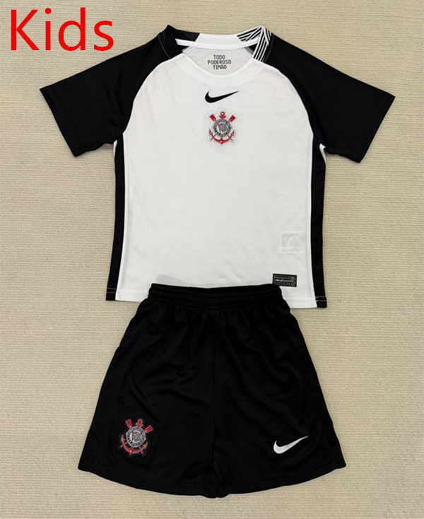 2025-2026 Corinthians Second Home White&Black Kids/Youth Soccer Unifrom-AY