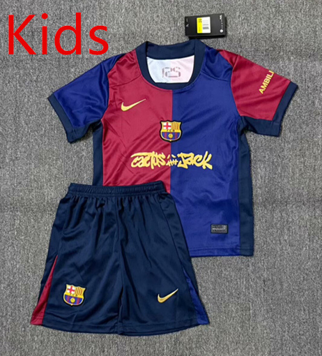 2025-2026 Joint Advertising Barcelona Home Blue&Red Kids/Youth Soccer Uniform-4247