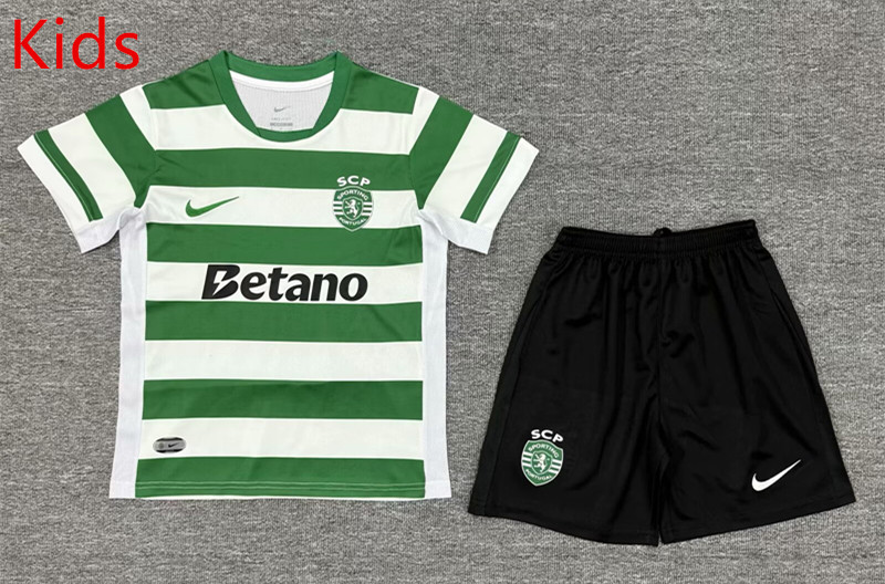 2025-2026 Sporting Lisbon Clube de Portugal Home White&Green Kid/Youth Soccer Uniform-3162