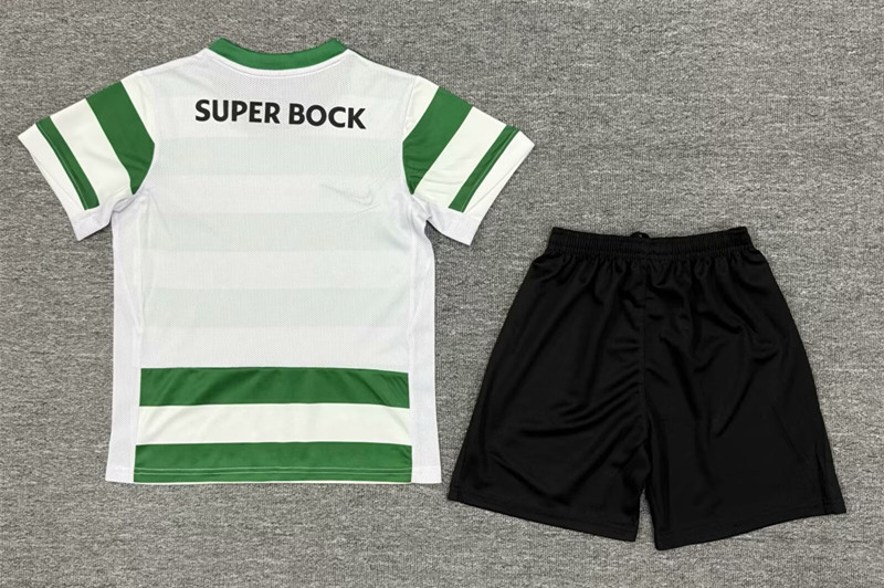 2025-2026 Sporting Lisbon Clube de Portugal Home White&Green Kid/Youth Soccer Uniform-3162
