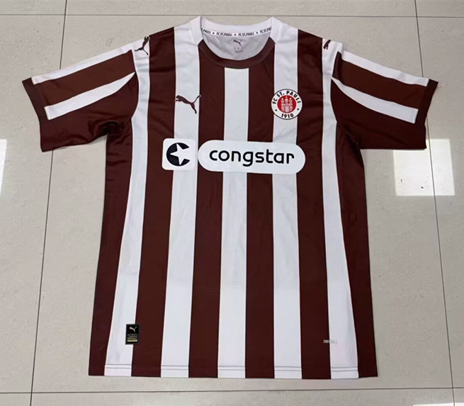 (S-4XL) 2025-2026 FC St. Pauli Home Red&White Stripes Thailand Soccer Jersey AAA-2044