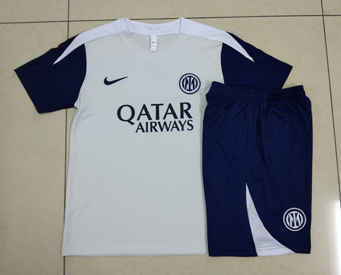 2025-2026 Inter Milan Beige Short-sleeved Thailand Soccer Tracksuit-815