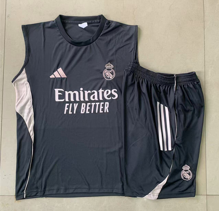 2025-2026 Real Madrid Dark Grey Thailand Vest-Sleeve Soccer Tracksuit-815