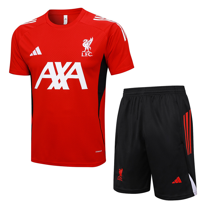 (With Chest Ad) 2025-2026 Liverpool Red Thailand Short-sleeved Soccer Tracksuit-815
