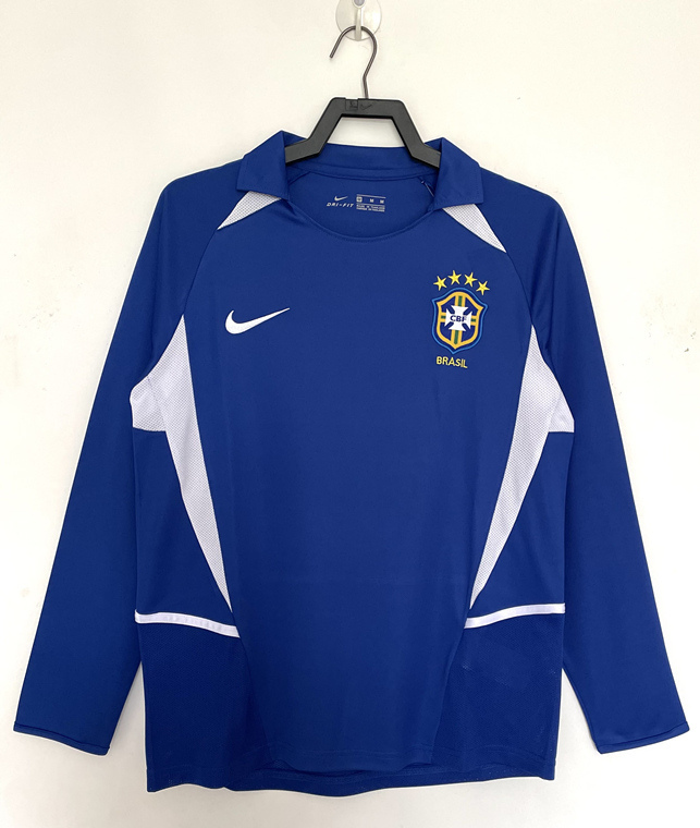 Retro Version 2002 Brazil Away Blue Thailand LS Soccer Jersey AAA-811