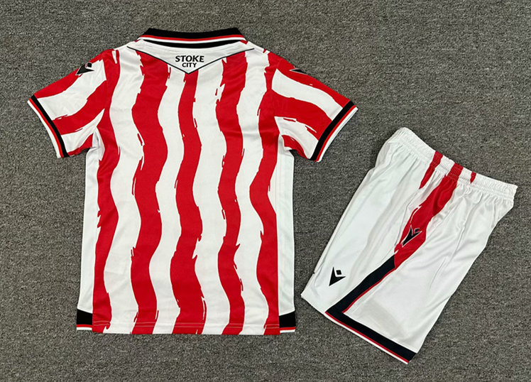 2025-2026 Stoke City Home Red&White Thailand kids Soccer Unifrom-7809
