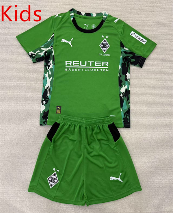 2025-2026 Borussia Mönchengladbach Away Green Kids/Youth Soccer Uniform-AY