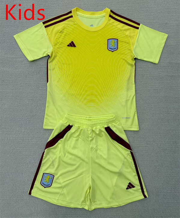 2025-2026 Aston Villa Goalkeeper Yellow Kids&Youth Soccer Uniform-AY